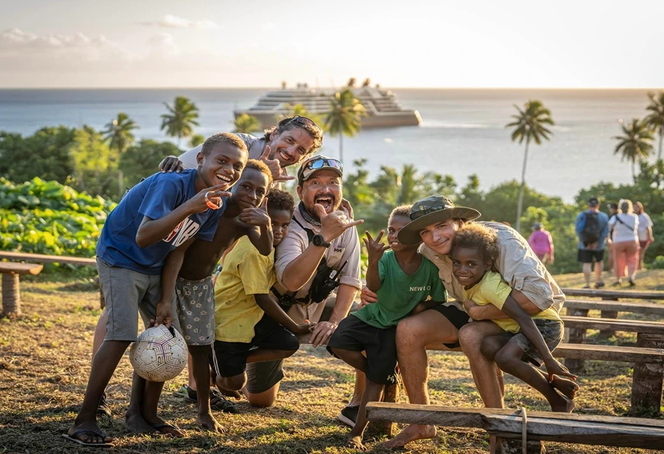 Pentecost Islanders bonding with guests from a Seabourn Pursuit cruise. Photo credit - Seabourn Facebook